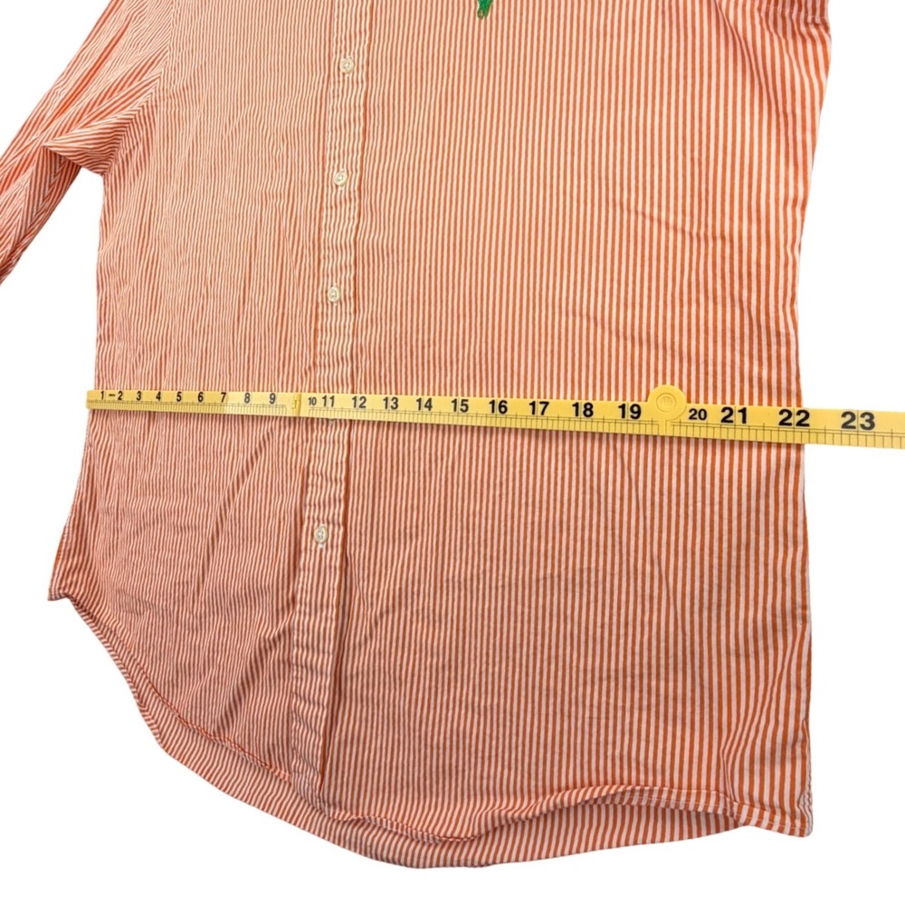 Ralph Lauren Button Down Shirt Men Large White Orange Striped Cotton Long Sleeve - Picture 10 of 12